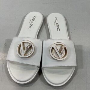 Mario Valentino Elegant White Leather Women's Flat Slide Sandals Size 7